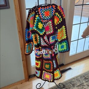 Upcycled Handmade Colorful Crochet Patchwork Cardigan w Matching Dog Coat